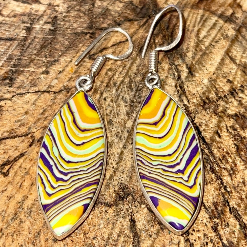 Rainbow Calsilica Earrings 2 1/4” - Picture 3 of 7